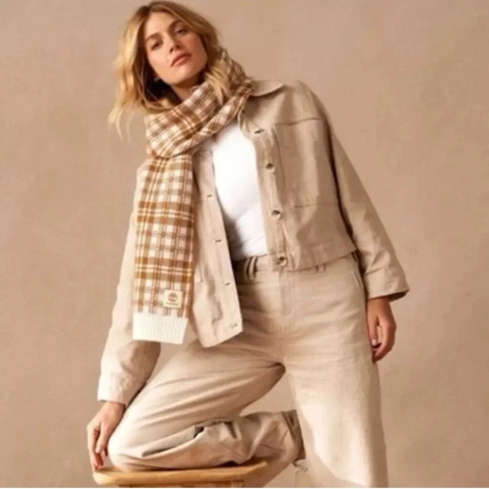 NWT Timberland Plaid Scarf in Brown and Cream Preppy Academia Outdoors